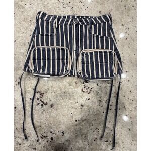 SER.O.YA Size 24 Finn Cargo Skirt Navy Stripe Denim Mini Removable Bags